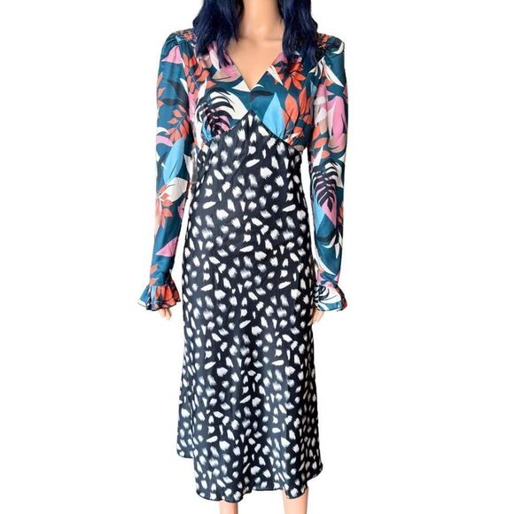 NWT Little Mistress Jocelyn Multi Print Long Sleeve Midi Dress Size 8 - Picture 2 of 6